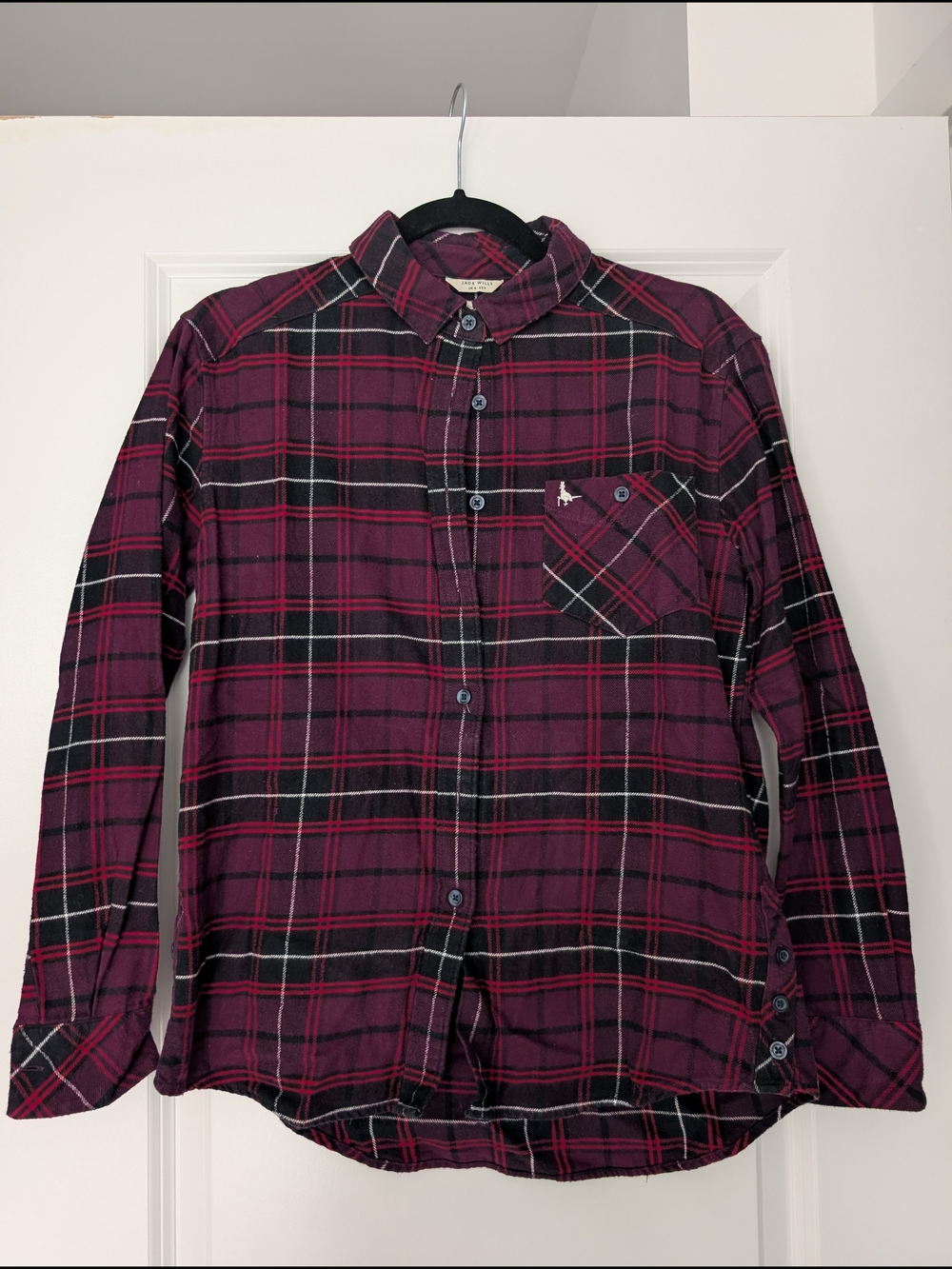 Jack Wills Womens Burgundy Plaid Button-Down Shirt, UK size 8